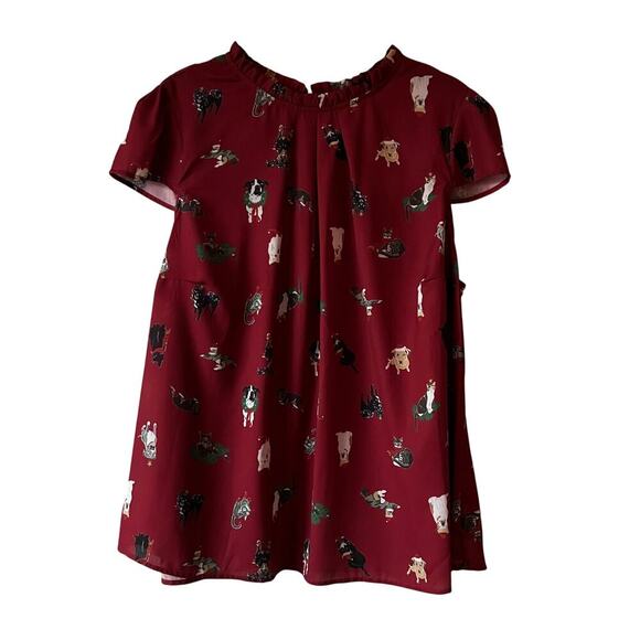 ModCloth Fancied Flair Christmas Holiday Cat & Dog Blouse - Picture 1 of 8